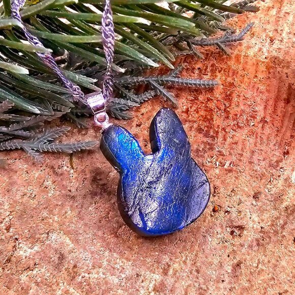 Nature Labradorite Carved Flashy Cute Rabbit Girl Pendant Necklace - Picture 4 of 10
